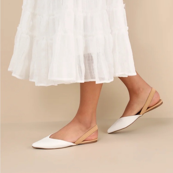 Lulus Mae White and Beige Pointed-Toe Slingback Flats NWOT - Picture 8 of 8